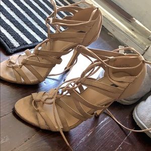 Nude strappy heels